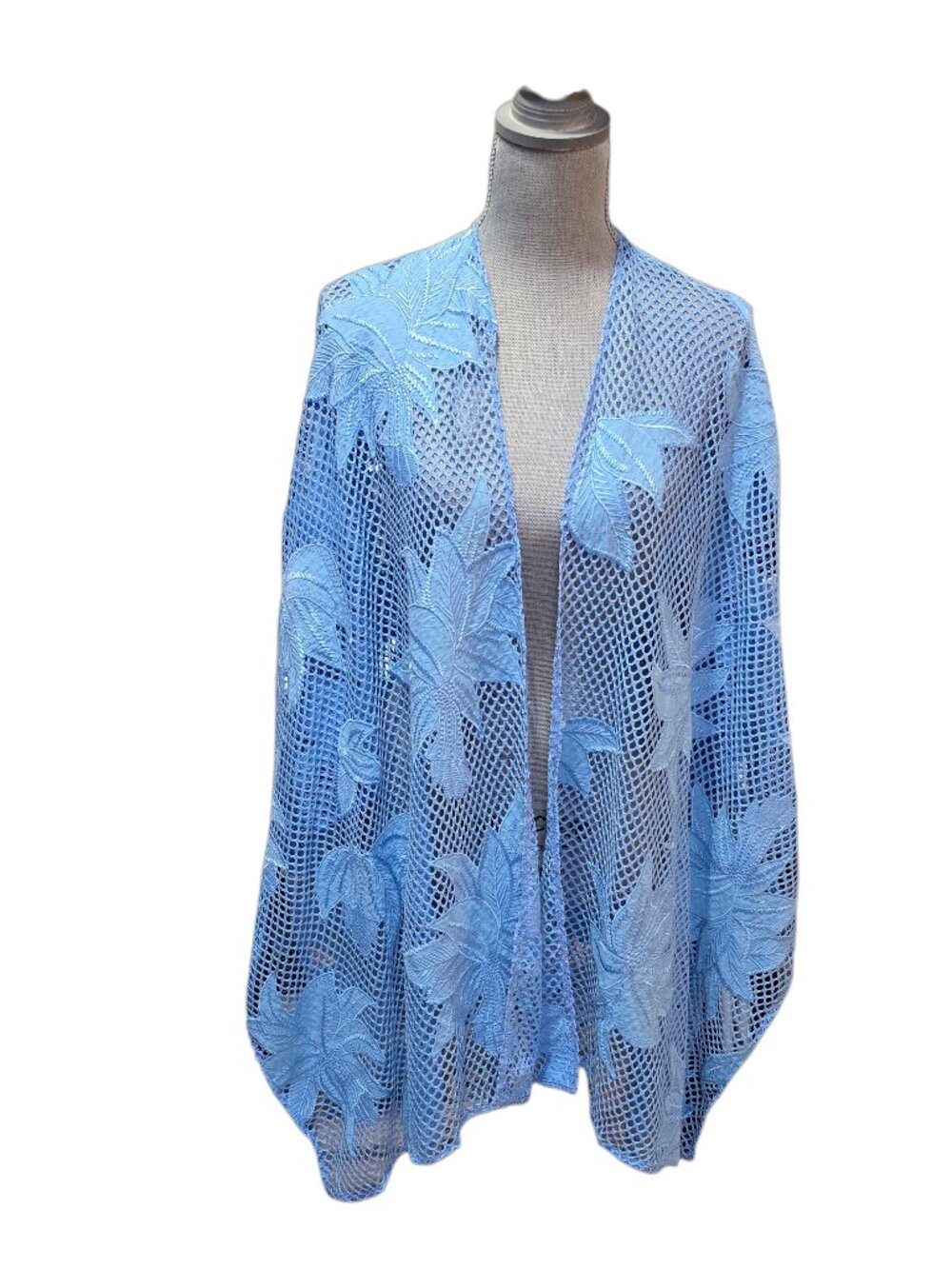 Berkshire Fashion Blue Leaf Appliques Kimono Cover Up One Size
